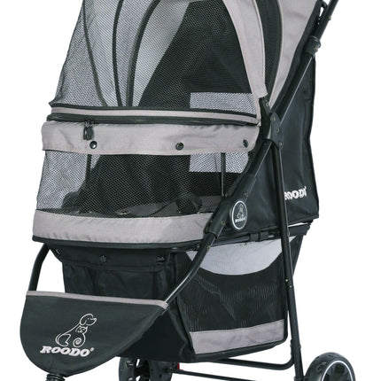 ROODO Escort 3 Wheel Dog Cat Pet Stroller for Small/Medium Dogs Cats Best Lightweight Foldable Portable Compact Jogger All Terrain Travel Pet Gear System Puppy Doggie Bunny Kitty Stroller(Grey)