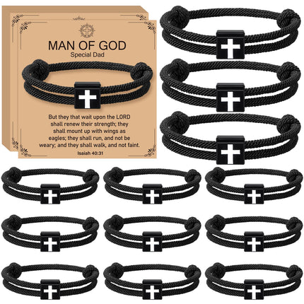 Liliaafar 50 Pcs Braided Christian Cross Bracelet Adjustable for Men Women