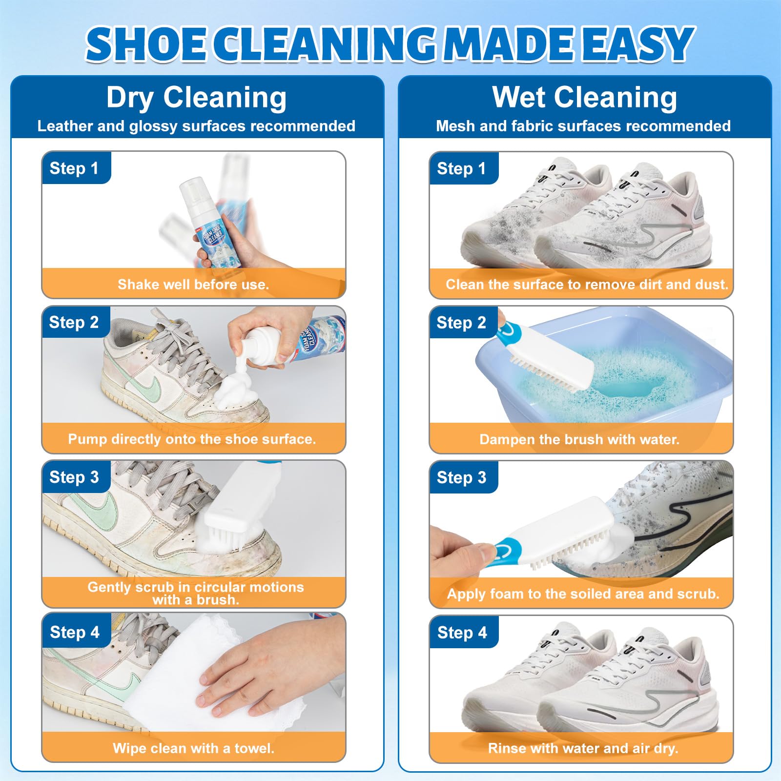 Sweeper Dirtshoe Jevvu Shoe Cleaner, 2 Pack 6.76fl.oz Sneaker Cleaner Foam for Removing ...