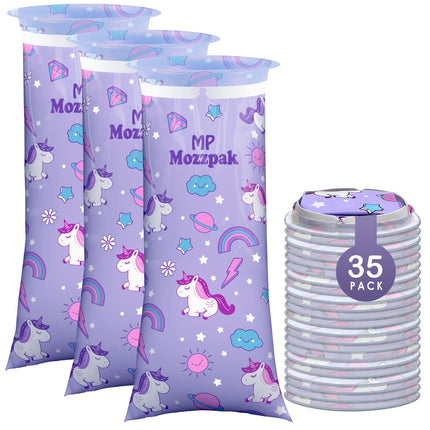 MP MOZZPAK Vomit Bags Disposable 35 Pack - 1000ml Emesis Bags, Leak-Proof Barf Bag, Travel Friendly Puke & Nausea Bag for Motion Sickness, Medical Grade Throw up Relief for Car (35pk - Unicorn Style)
