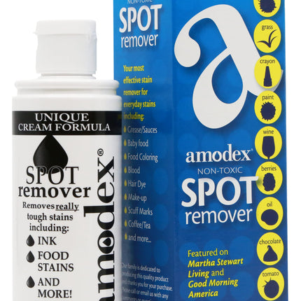 Amodex Ink & Spot Remover for Clothes, Leather and Skin - Removes Ink, Ballpoint, Sharpie, Grease and More, Works on Set-in Stains, Gentle but Powerful, 4oz/120ml Bottle