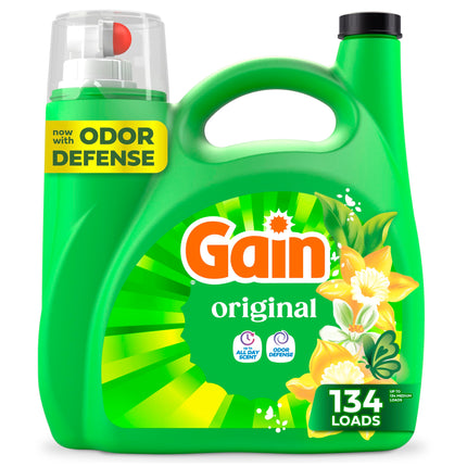 Gain Liquid Laundry Detergent, Original Scent, 177 fl oz, Freshness + Odor Fighting, Laundry Detergent Liquid Soap, HE compatible, 134 loads (Packaging May Vary)