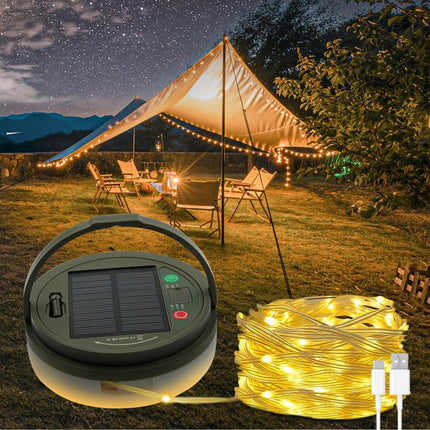 Solar Camping String Lights, 32.8 FT Fairy String Light, 4 in 1 Portable Waterproof Camp LED Lamp with 8 Lighting Modes, Hanging Rechargeable Tent Lantern for Outdoor Garden Patio Party Essentials