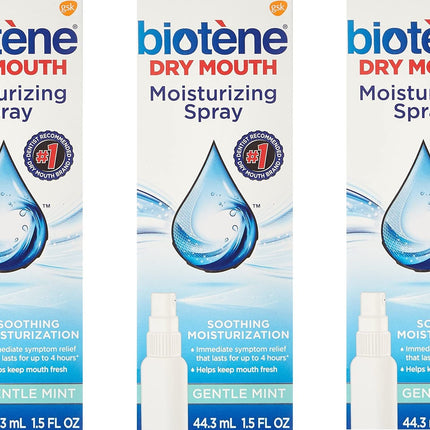 Biotene Gentle Mint Moisturizing Mouth Spray, Sugar-Free, for Dry Mouth and Fresh Breath, 1.5 Fl Oz (Pack of 3)
