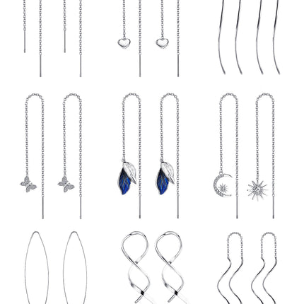 ORAZIO Threader Earrings for Women Stainless Steel Chain Earrings, Silver