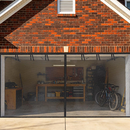 Garage Screen Doors, 9×7FT for 1 Car Garage, Heavy Duty Durable Fiberglass Magnetic Retractable Hands Free Garage Door Screen with 4 Roll Up Straps, for Patio, Workshop, Home Gym & Sun Room