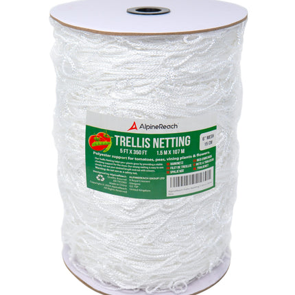 AlpineReach Trellis Netting 5 x 350 ft Heavy Duty Polyester White - 6 Inch Mesh Support Twine for Growing High Yield Tomatoes, Peas, Vine Climbing Plants Fruits Vegetables
