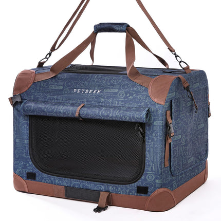 Petseek Extra Large Cat Carrier Soft Sided, Portable Small Dog Carrier for 2 Cats, 24"x16.5"x16" Car Travel Folding Comfortable Design, Navy