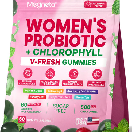 Vaginal Probiotic Gummies for Women – 60 Billion CFU with GR-1 & RC-14 Strains, Prebiotics, Cranberry PACs, Chlorophyll for pH Balance, Vaginal Health, Odor & Urinary Support, Sugar Free, 60 Count