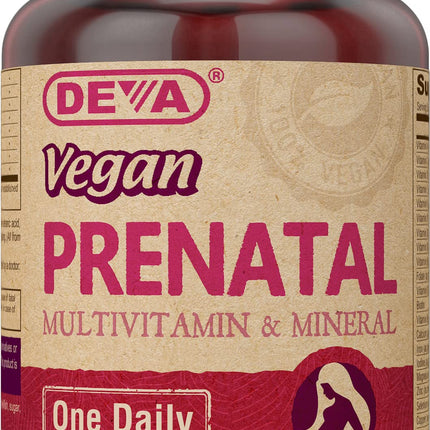Deva Vegan Prenatal Multivitamin and Mineral Supplement - Once-Per-Day Formula - Vitamins A, C, D, E, K, B Complex, with Folate & Chelated Iron - 90 Coated Tablets, 1-Pack