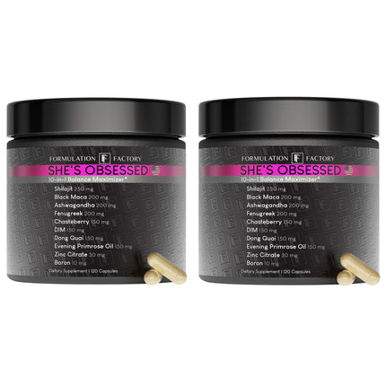 Formulation Factory She's Obsessed: 10-in-1 Hormone Balance Maximizer with Shilajit, Maca, Ashwagandha, DIM, Dong Quai, Zinc & More for Vitality & Balance 240 Count (Pack of 2)