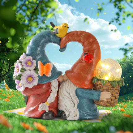 iStatue Solar-Powered 8.3'' Spring Summer Kissing Gnomes Decorations for Home & Garden - Decorative Outdoor Lawn Ornaments and Statues Clearance (Loved Gnomes)