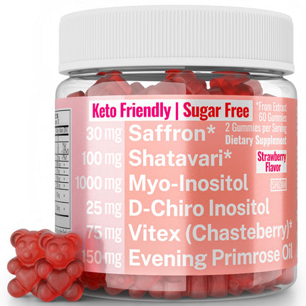 Evening Primrose Oil Vitex Chaste Tree Berry Saffron Threads Extract Shatavari Root Myo-Inositol & D-Chiro Inositol Gummies for Women Capsules Power Supplement Alt Organic Chasteberry Herb Myoinositol