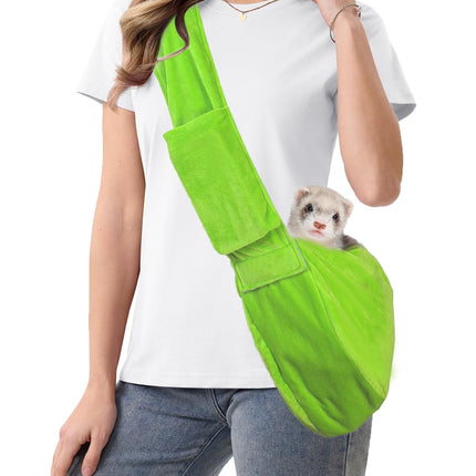 Ferret Sling Carrier, Small Pet Bag with Adjustable Strap, Cozy Bunny Carrying Travel Cuddler, Hands-Free Bonding Pouch Front for Guinea Pig Puppy Kitten, Small Animal Accessories for Outside-Green
