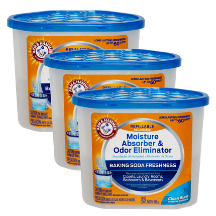 Arm & Hammer Clean Burst Moisture Absorber and Odor Eliminator Tubs, 14 oz., 3 Pack, Attract and Trap Excess Moisture, Eliminate Musty Odors, Convenient and Effective
