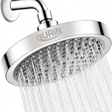 GURIN Shower Head - Powerful High Pressure Rain Shower Head 6 Inch - Luxury Rainfall Showerhead with Adjustable Angles, 90 Anti-Clog Nozzles, Tool-Free 1-Min Install, Premium Polished Chrome Finish