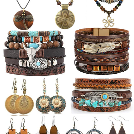 12 Pcs Boho Jewelry Set for Women Western Jewelry Long Pendant,Vintage