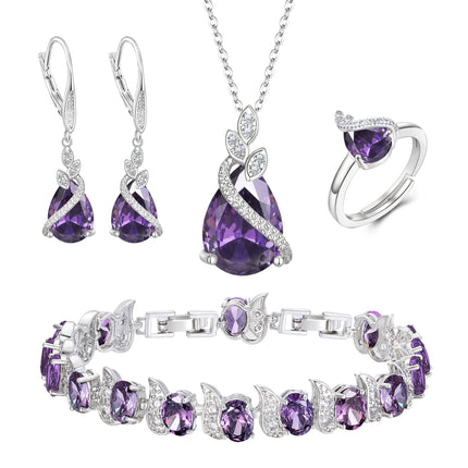 BriLove Wedding Bridal Prom Jewelry Set for Women Bride Bridesmaid Purple