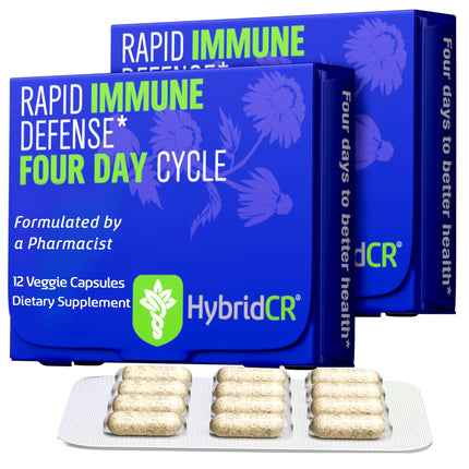 HybridCR Rapid Immune Support Supplement – 4 Day Immunity Supplement - Immune Defense Booster with Echinacea, Ginseng, Andrographis, Zinc, Selenium – Travel Size System Support – 24 Caps, 2 Dose Packs