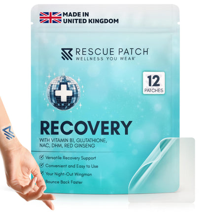 Rescue Patch - Morning Vitality & Energy Patches - Day & Night Party Relief Support with Wearable B1 & Glutathione for Travel, Festivals & Weekend Essentials - Natural & Plant-Based Wellness -12 Pack