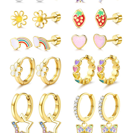 Hypoallergenic Earrings for Girls,Surgical Steel Flat Back Earrings Gold