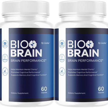 (2 Pack) Bio Brain Capsules - Official BioBrain Supplement Pills Daily Support Brain & Memory Focus All Natural Advanced Premium Formula for Overall Health & Wellness, 120 Capsules for 2 Months