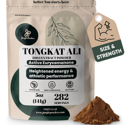 Jungle Powders Tongkat Ali for Men Powder 200:1 Extract 282 Servings 5 Ounce Bag Eurycoma Longifolia Powder Supplement Tonkat-Ali Pure Longjack Root Traditional Mens Health Support for Drive Passion