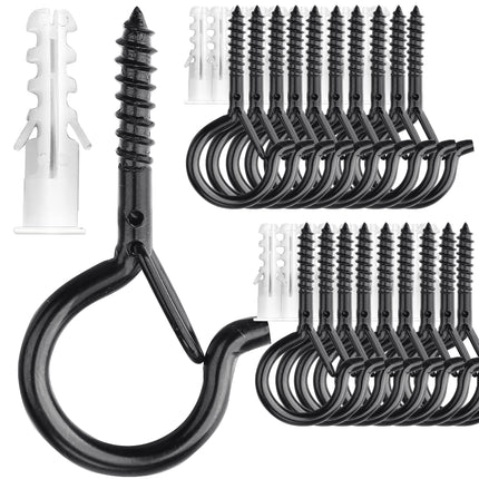 PlusRoc 20 Pack Screw Hooks for Hanging Plants Outdoor Lights(Black)