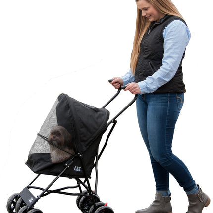 Pet Gear Travel Lite Plus Stroller, Compact, Easy Fold, No Assembly Required, Large Wheels for Cats and Dogs up to 15 pounds, New Black