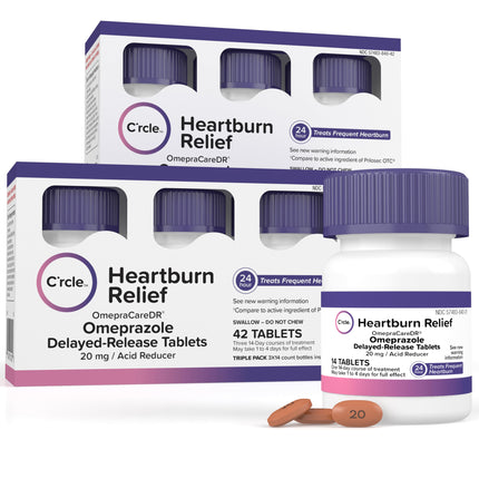 Omeprazole 20mg Bulk 84 ct - Heartburn Medicine Omeprazole Tablets - Acid Reducer Pills for Heartburn Relief and Acid Reflux Medicine - Six 14 Ct Bottles