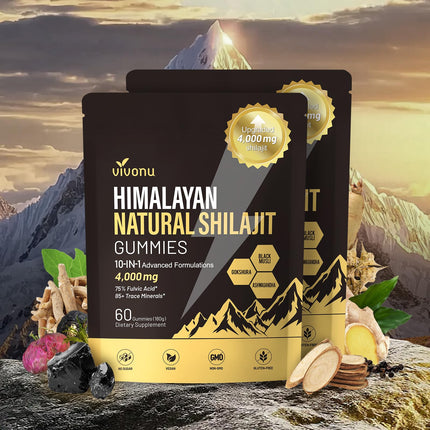 VivoNu Shilajit* Gummies,Pure Himalayan* micronutrient Supplement, Himalayan Premium Ingredient with Shilajit, Ashwagandha, Gokshura, Fulvic Acid & 85+ Trace Minerals I for Men & Women (4000MG/2 Bag)