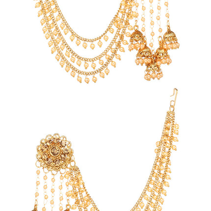 Bindhani Indian Bahubali Style Long Tassel With Multiple Small Jhumki Earring & Back Hair Chain For Women