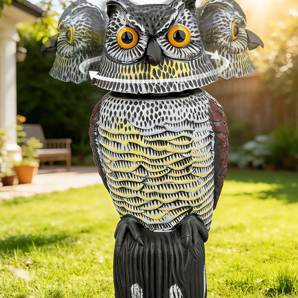 Pestvanish Garden Fake Owl Sculpture with 360° Rotating Head, Waterproof Moving Garden Owl, Outdoor Statue for Yard Patio Balcony Roof Barn Driveway