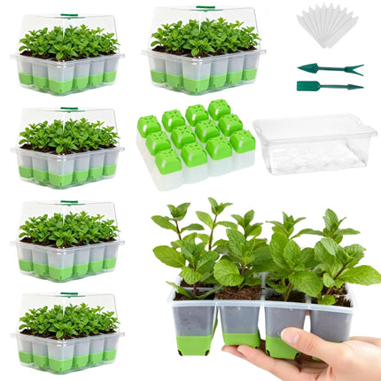 ZSYWODFO Silicone Seed Starter Tray with Humidity Dome, Indoor Seedling Starter Kit, 5-Pack Flexible Germination Trays - Adjustable Vent, Reusable & Dishwasher Safe for Herbs/Vegetables/Flowers