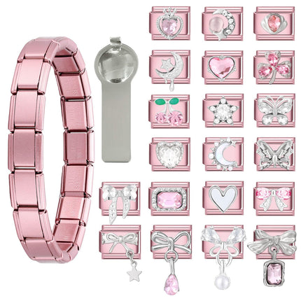 Italian Charms Bracelet Pink 22Pcs Glitter Charm Set Jewelry Gifts
