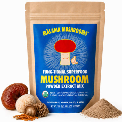 8-Mushroom Extract Powder by Malama, Organic Body Mushroom Blend Featuring Lion's Mane, Reishi, Cordyceps, Chaga, Turkey Tail, Superfood Adaptogenic