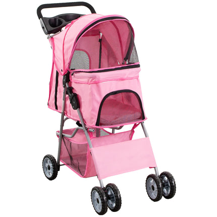 VIVO Pink 4 Wheel Pet Stroller for Cat, Dog and More, Foldable Carrier Strolling Cart, STROLR-V001N