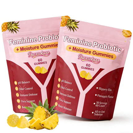 dakasokaaa 2 Pack - Slippery Kitty Gummies | her Juicy Feminine probiotics Gummies | Support pH Balance & Digestive Health, Slippery Elm for Women | 60 Count | Pineapple Flavor