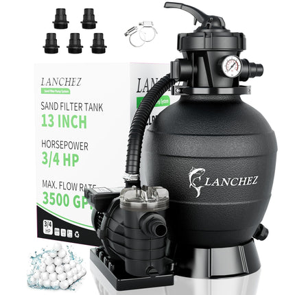 LANCHEZ Sand Filter Pump for Above Ground Pool, Pool Pumps Above Ground, Pool Sand Filter with 7-Way Valve, 13in(3,500GPH)