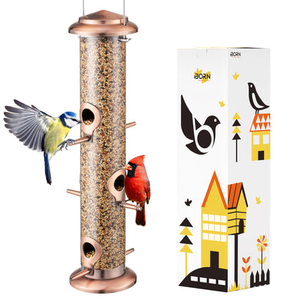 iBorn Bird Feeders for Outdoors 14" 6 Ports Chew-Resistant, Copper, 1PK