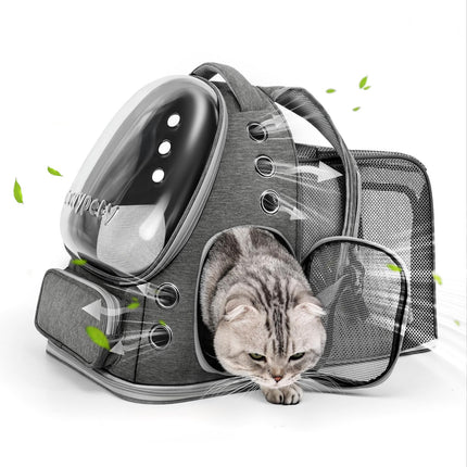 Cawypety Expandable Cat Backpack,Cat Bubble Backpack Carrier for Carrying Cats, Pets and Small Dogs,Airline-Approved,Designed for Travel, Hiking, Walking,Car （Grey