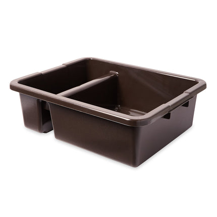 Rubbermaid Commercial Products Standard Divided Bus/Utility Box 7-Gallon Brown Plastic Heavy Duty Divided Restaurant Wash Basin/Dish Washing Tub for Cups/Plates/Bowls
