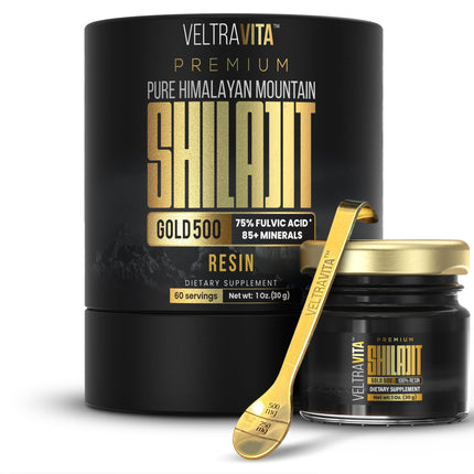 VELTRAVITA 100% Pure Himalayan Shilajit Resin Gold 500 Organic | High Potency 75%+ Fulvic Acid, Humic Acid & 85+ Trace Minerals | Natural Energy & Immune Support for Men & Women | Lab Tested
