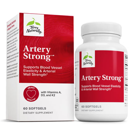 Terry Naturally Artery Strong - Cardio Health & Vascular Elasticity and Strength Support - Cardiovascular Support Supplement with Vitamins A & D3 - Aids Blood Vessel Elasticity - 60 Softgels