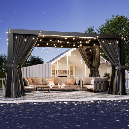 Aoxun Louvered Pergola 10x12 All-Aluminum Outdoor Gazebo with Independent Adjustable Roofs, Waterproof Curtains and Netting, Integrated Drainage System for Patios & Backyard