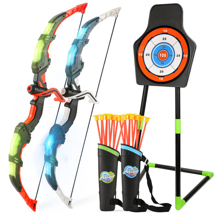 Bow and Arrow Set for Kids, 2-Pack LED Light Up Archery Set for Boys Girls