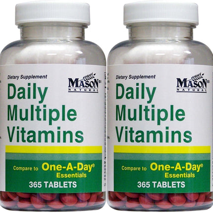 Daily Multiple Vitamins Compare to One A Day Essentials Multivitamin Multimineral Supplement 365 Tablets per Bottle Pack of 2 Total 730 Tablets