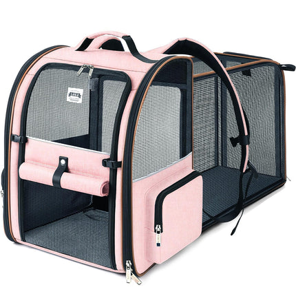 Lekebobor Large Cat Backpack Carrier Expandable Foldable Pet Carrier Backpack for Small Dogs Puppy Medium Cats Fit Up to 18 Lbs for Travel, Hiking,Pink