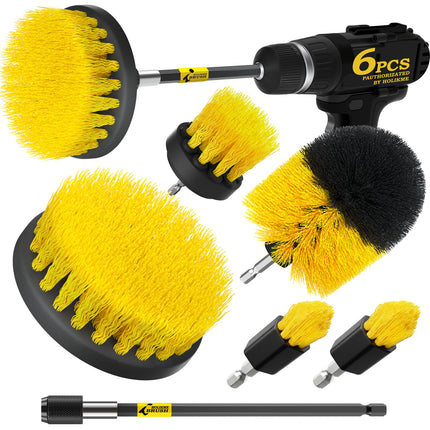 Holikme 6Pc Drill Brush Set - Soft Bristles with Extension for Home Clean