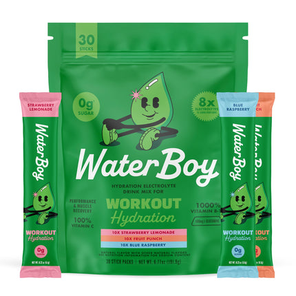Waterboy - Workout Hydration, Variety Pack, Sugar Free Electrolytes Powder Drink Mix - 30ct Hydration Packets